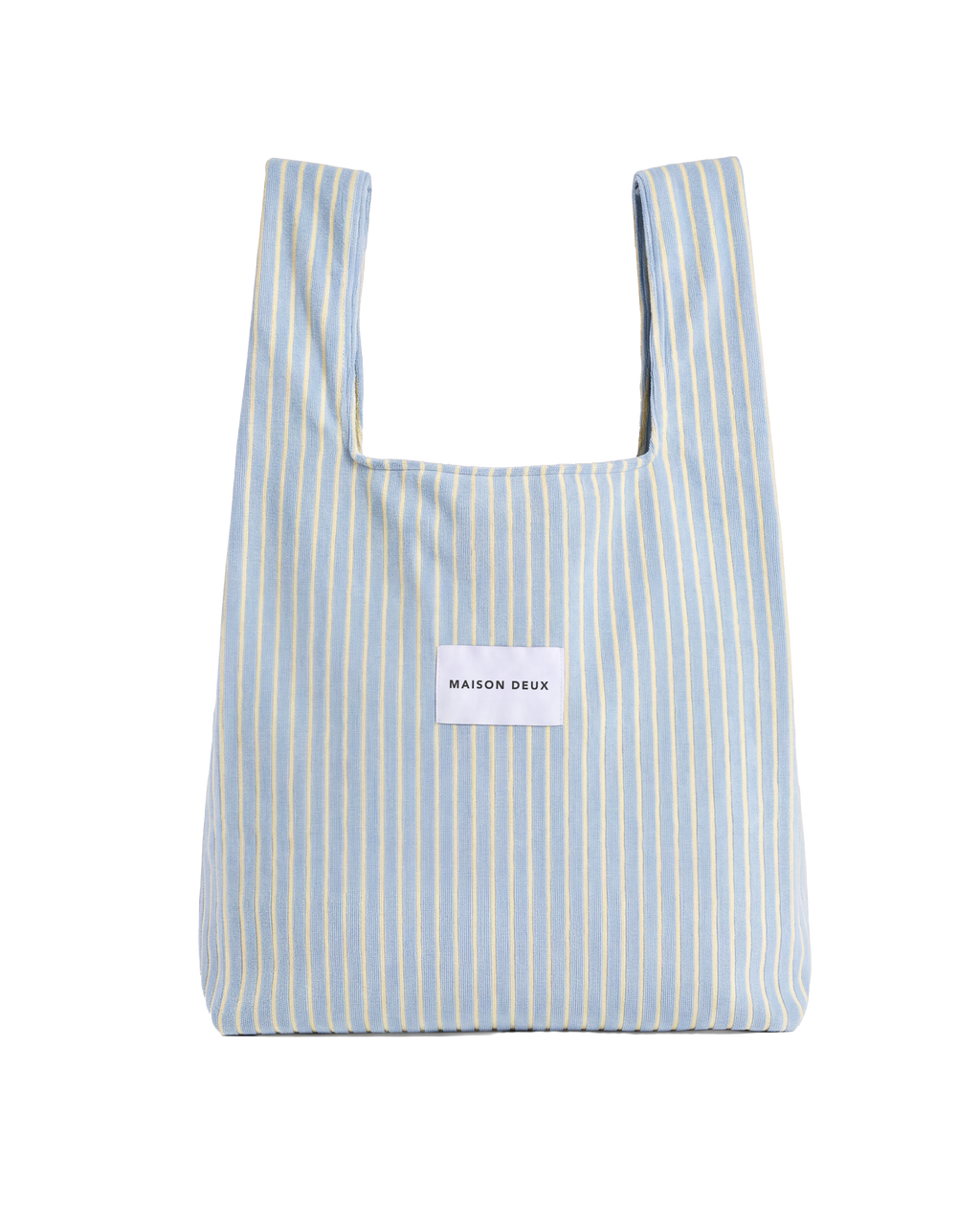 Blue and butter yellow striped large terry shopper bag with straps