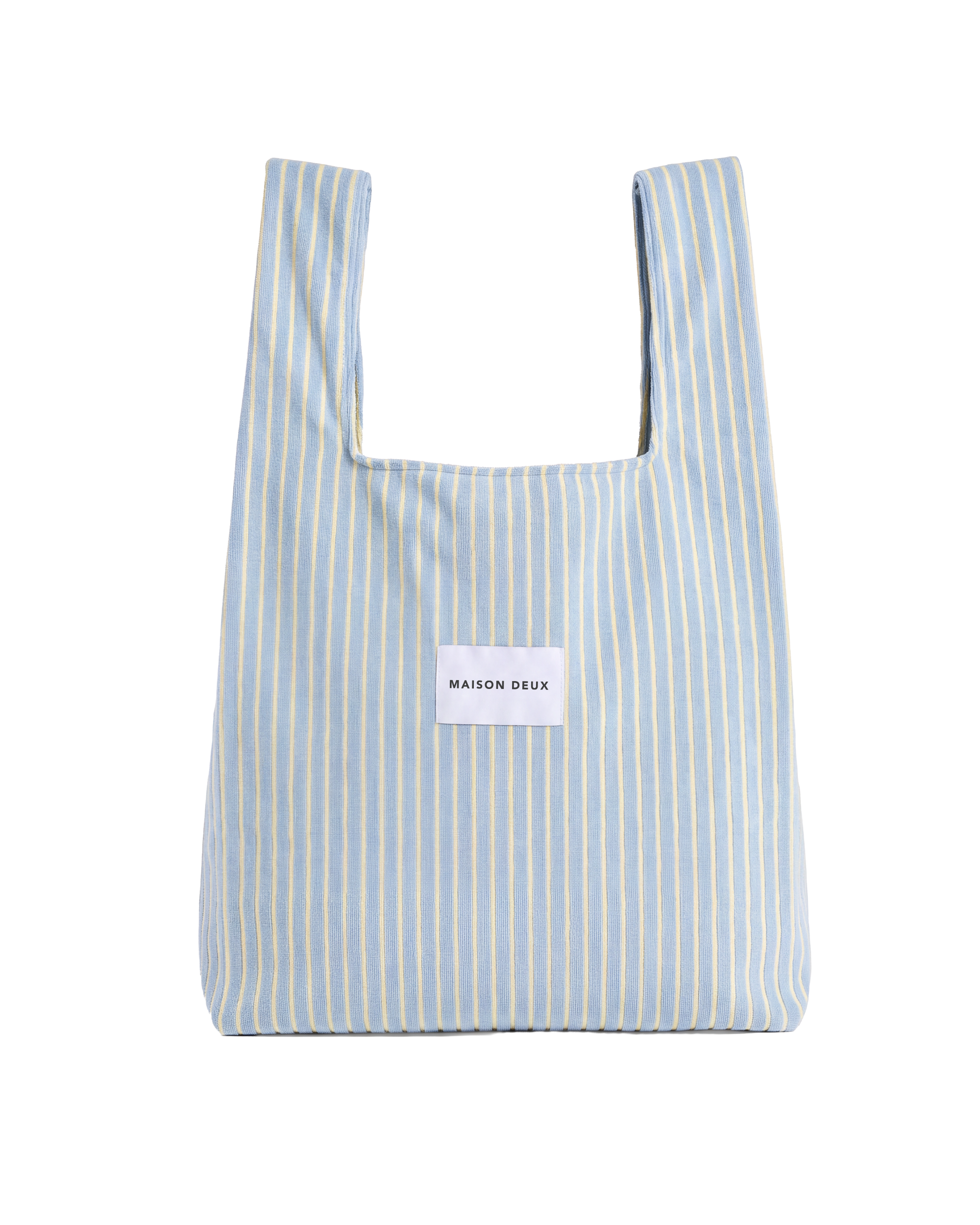 Blue and butter yellow striped large terry shopper bag with straps