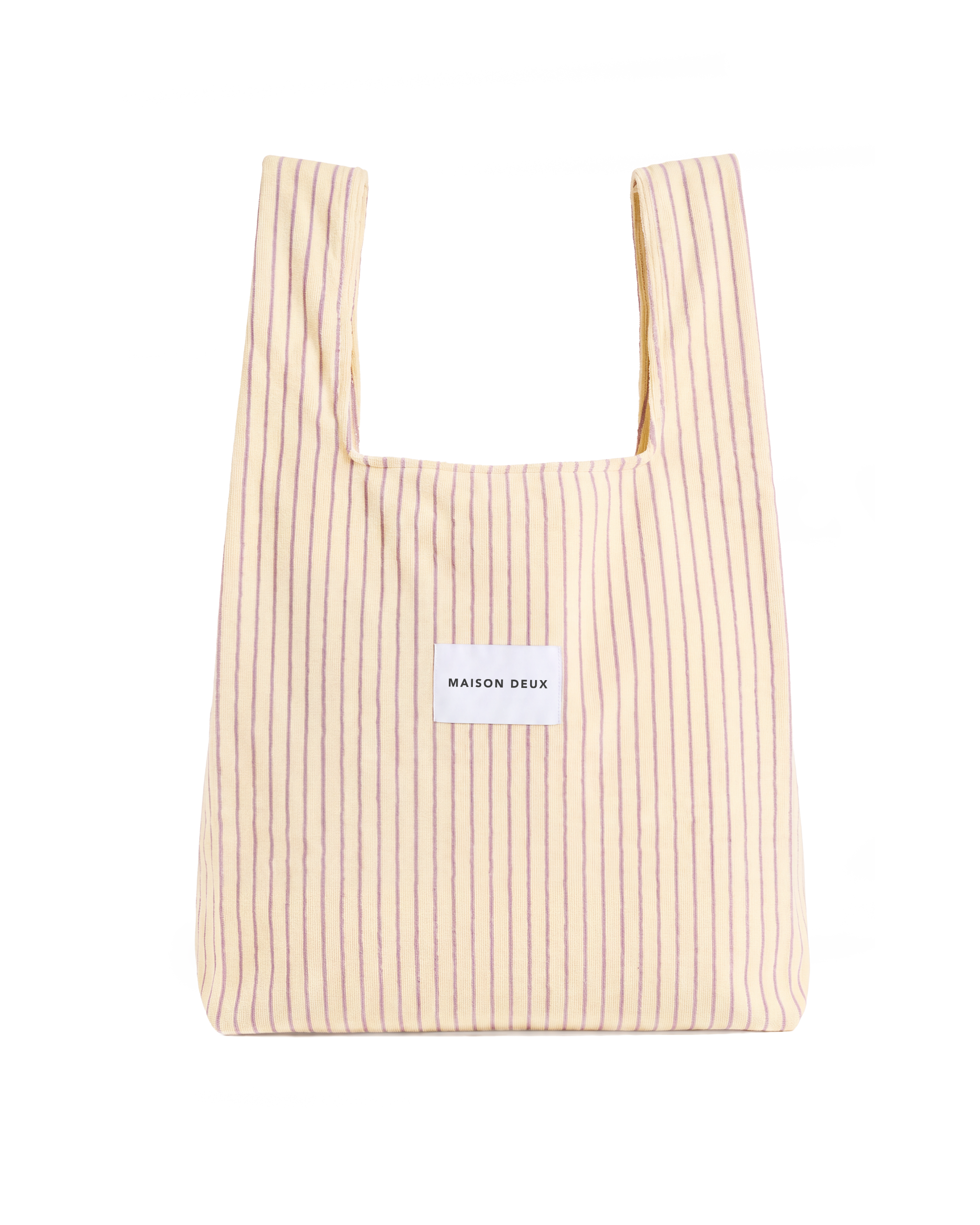 Butter yellow and pink striped large terry shopper bag with handles