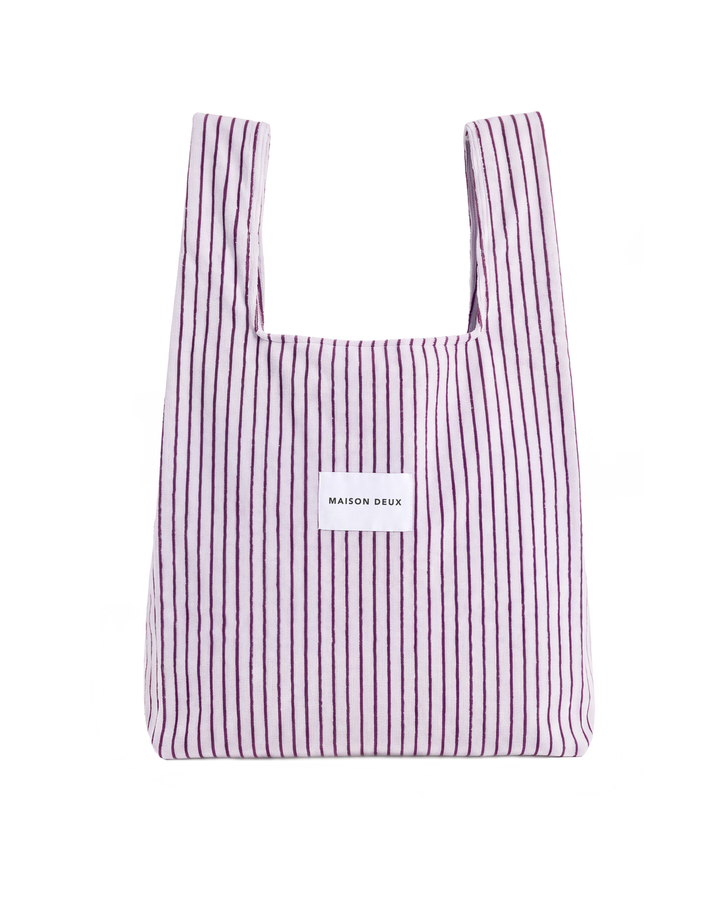 Lilac and bordeaux striped large terry shopper bag with handles