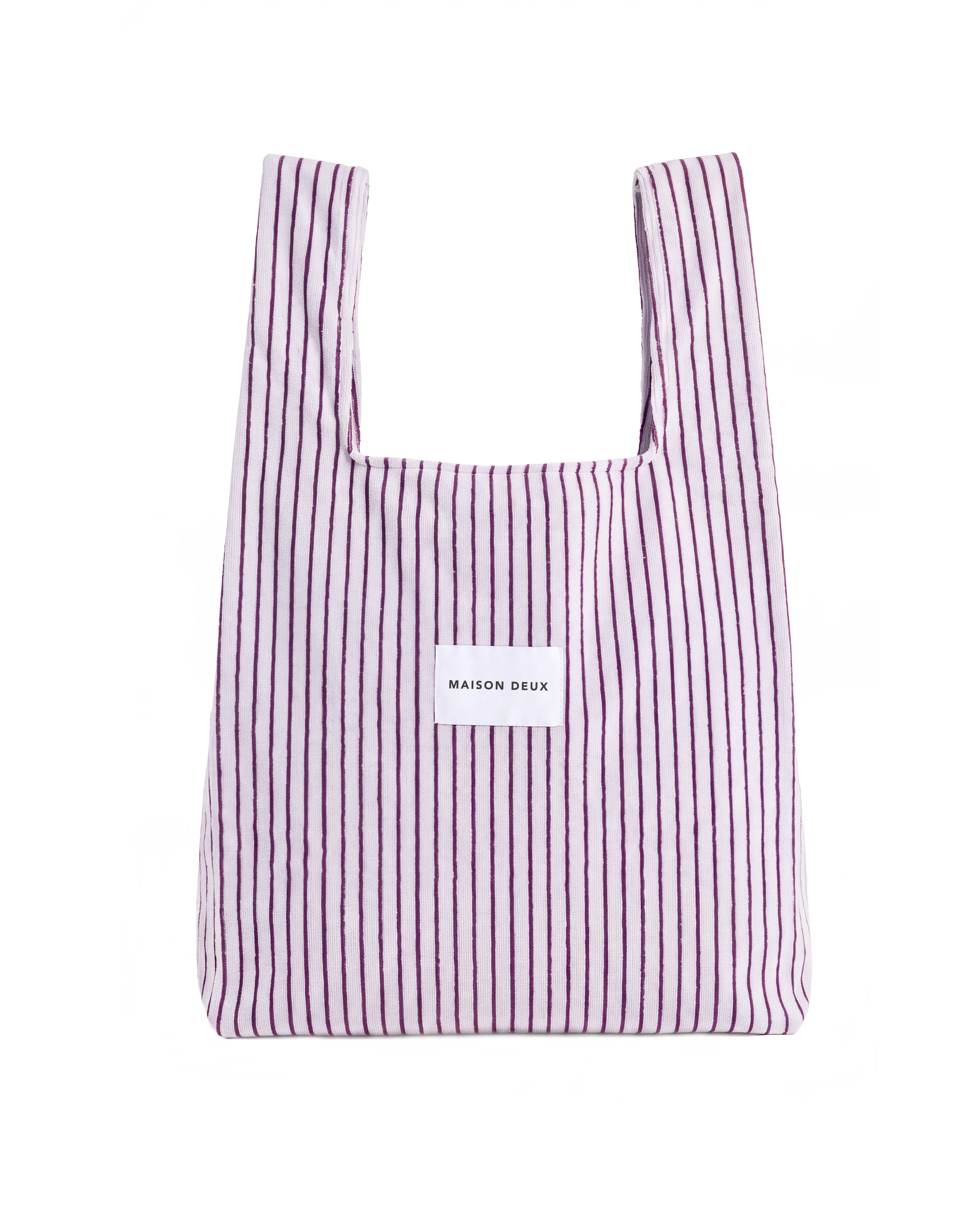 Lilac and bordeaux striped large terry shopper bag with handles