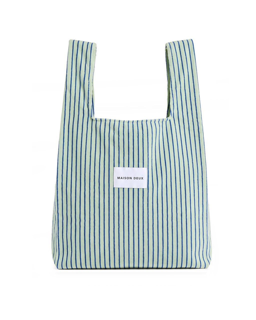 Sage and cobalt blue striped large terry shopper bag with handles