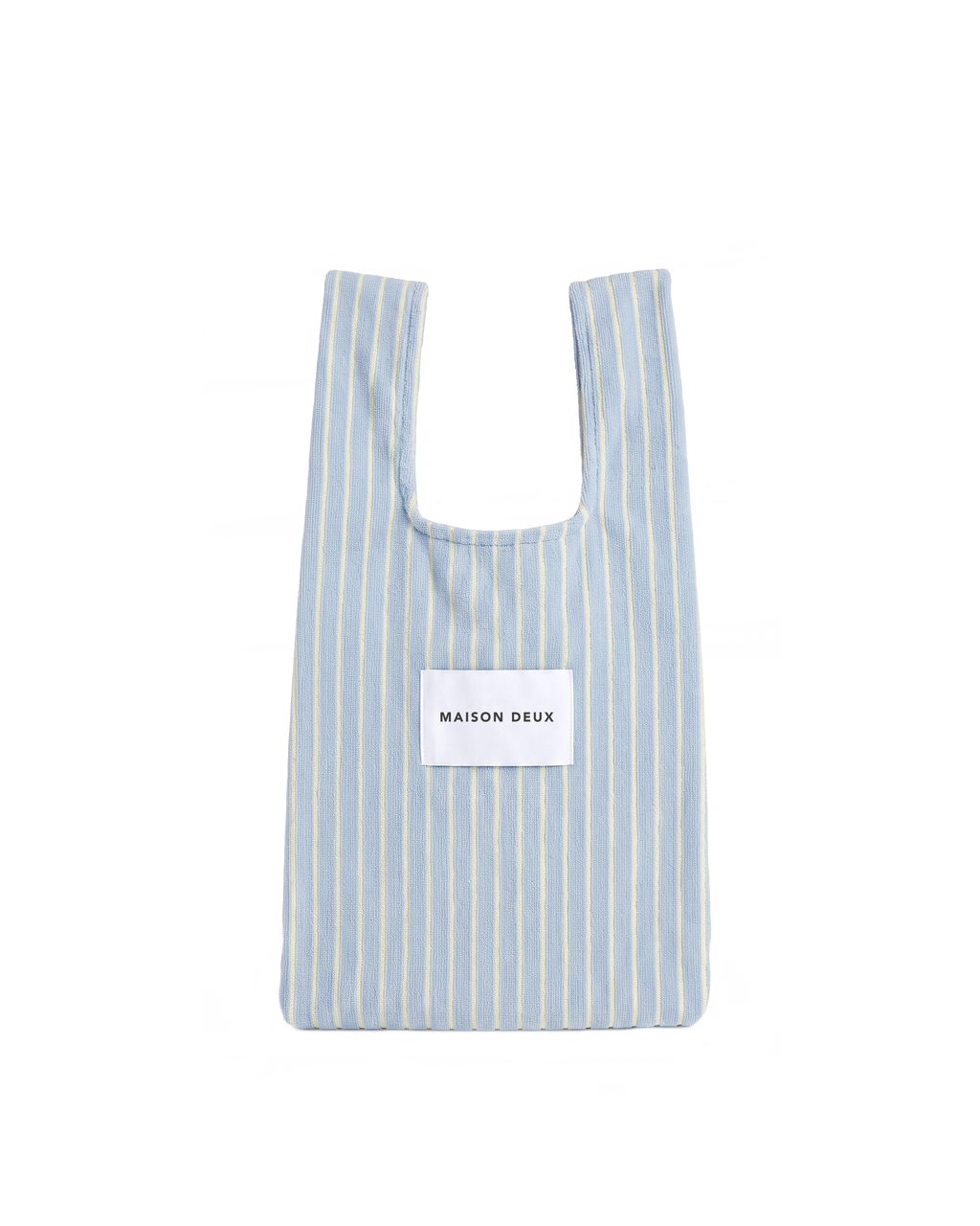 Blue and butter yellow striped mini terry shopper bag with handles