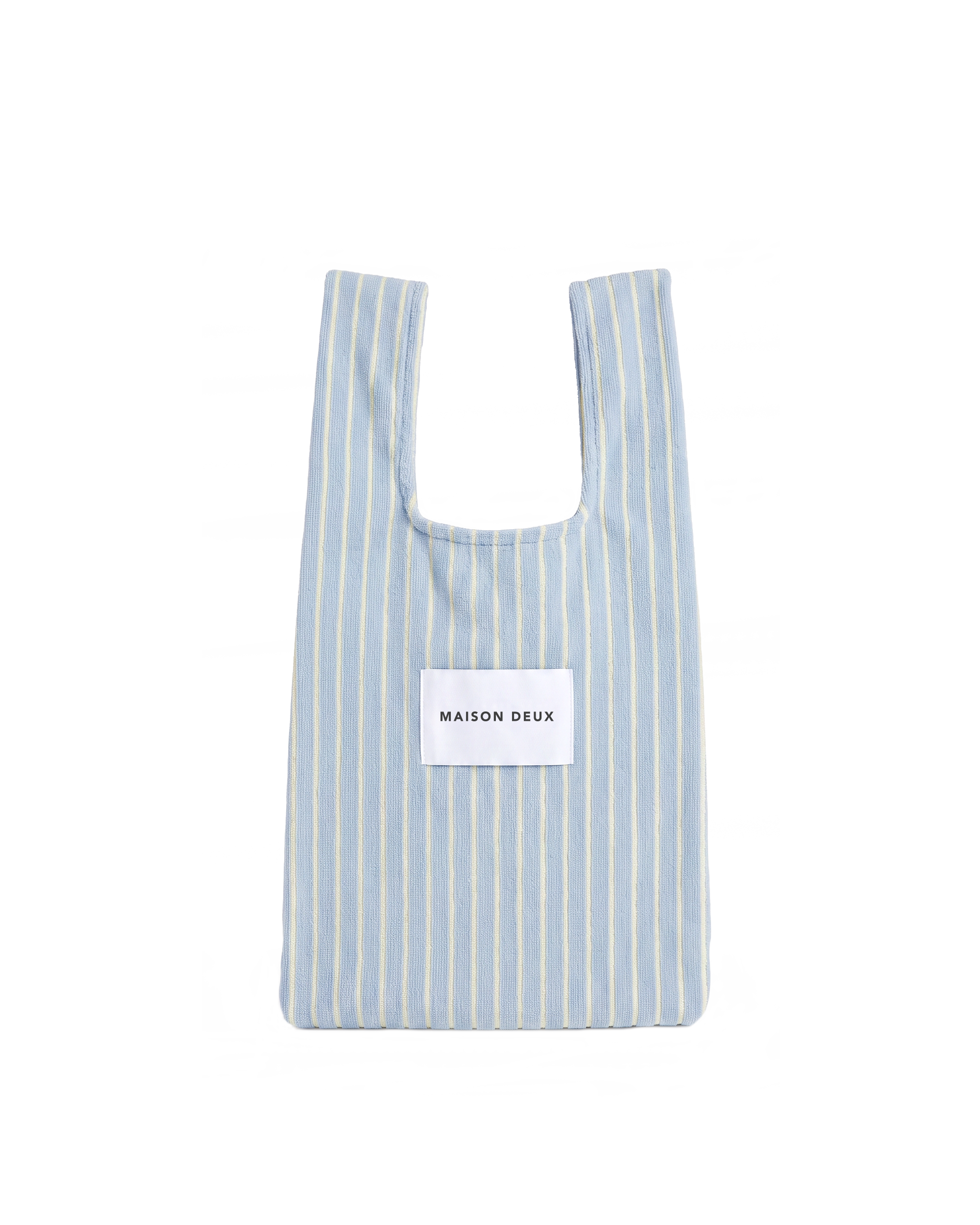Blue and butter yellow striped mini terry shopper bag with handles