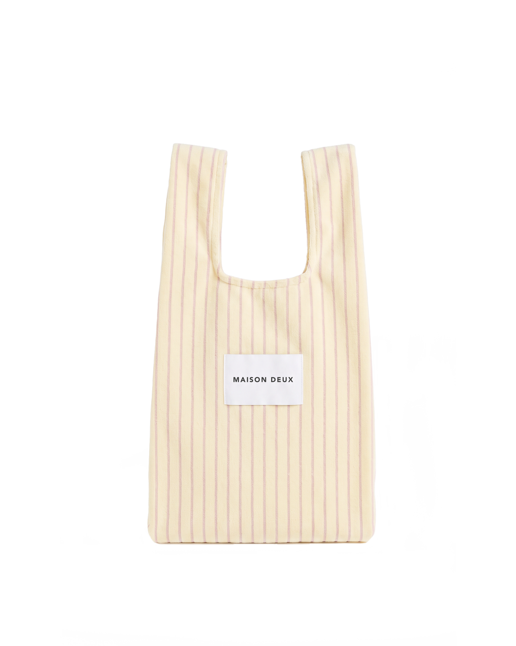Butter yellow and pink striped mini terry shopper bag with handles