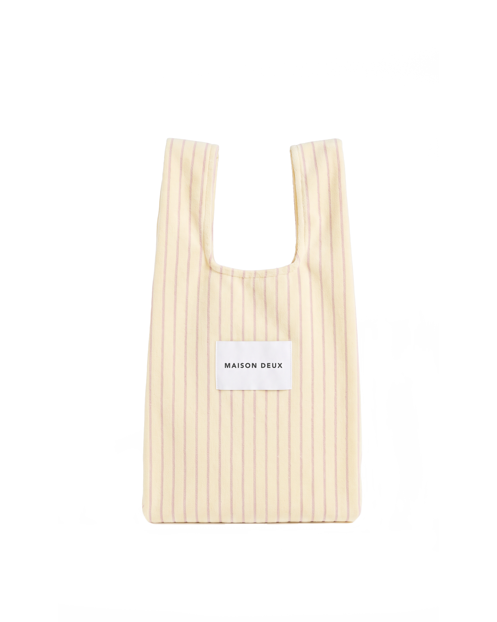 Butter yellow and pink striped mini terry shopper bag with handles