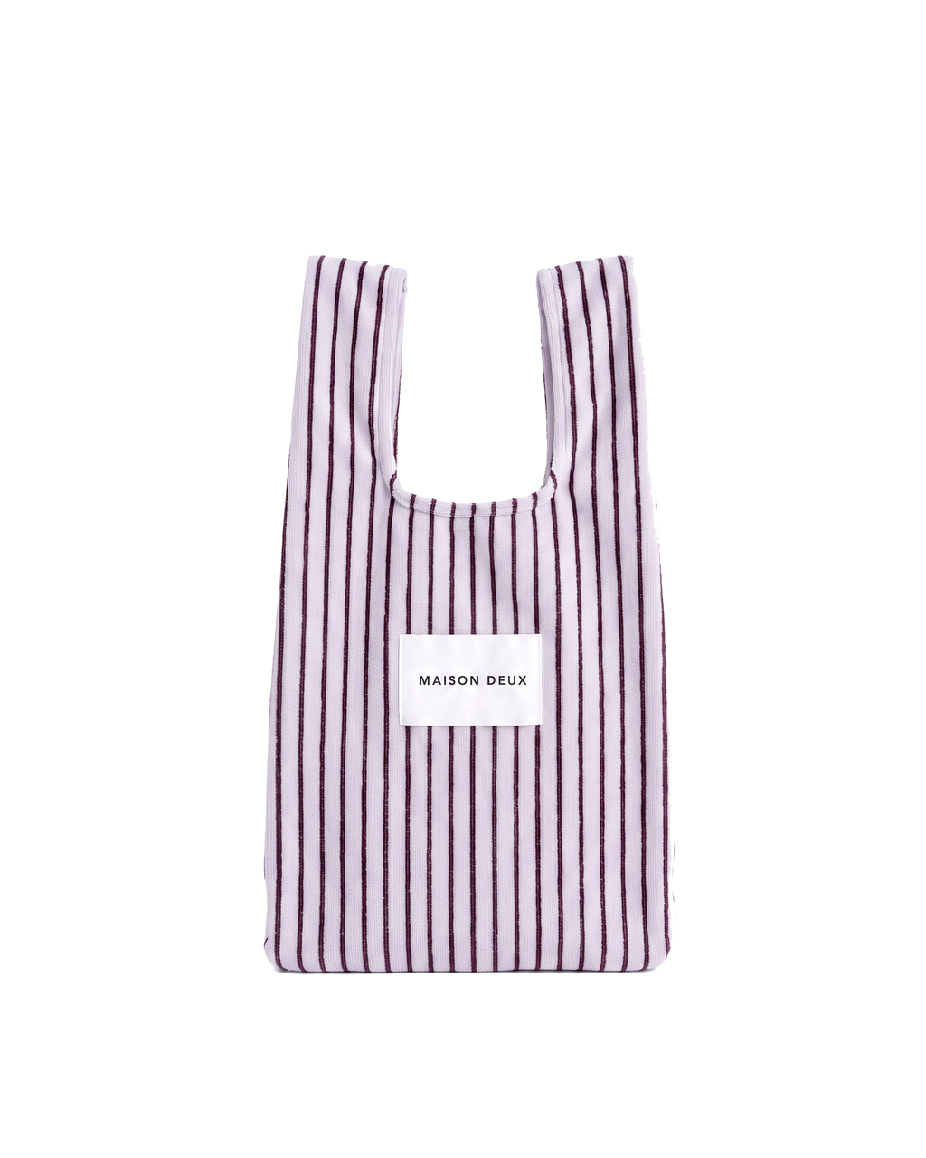 Lilac and bordo striped mini terry shopper bag with handles