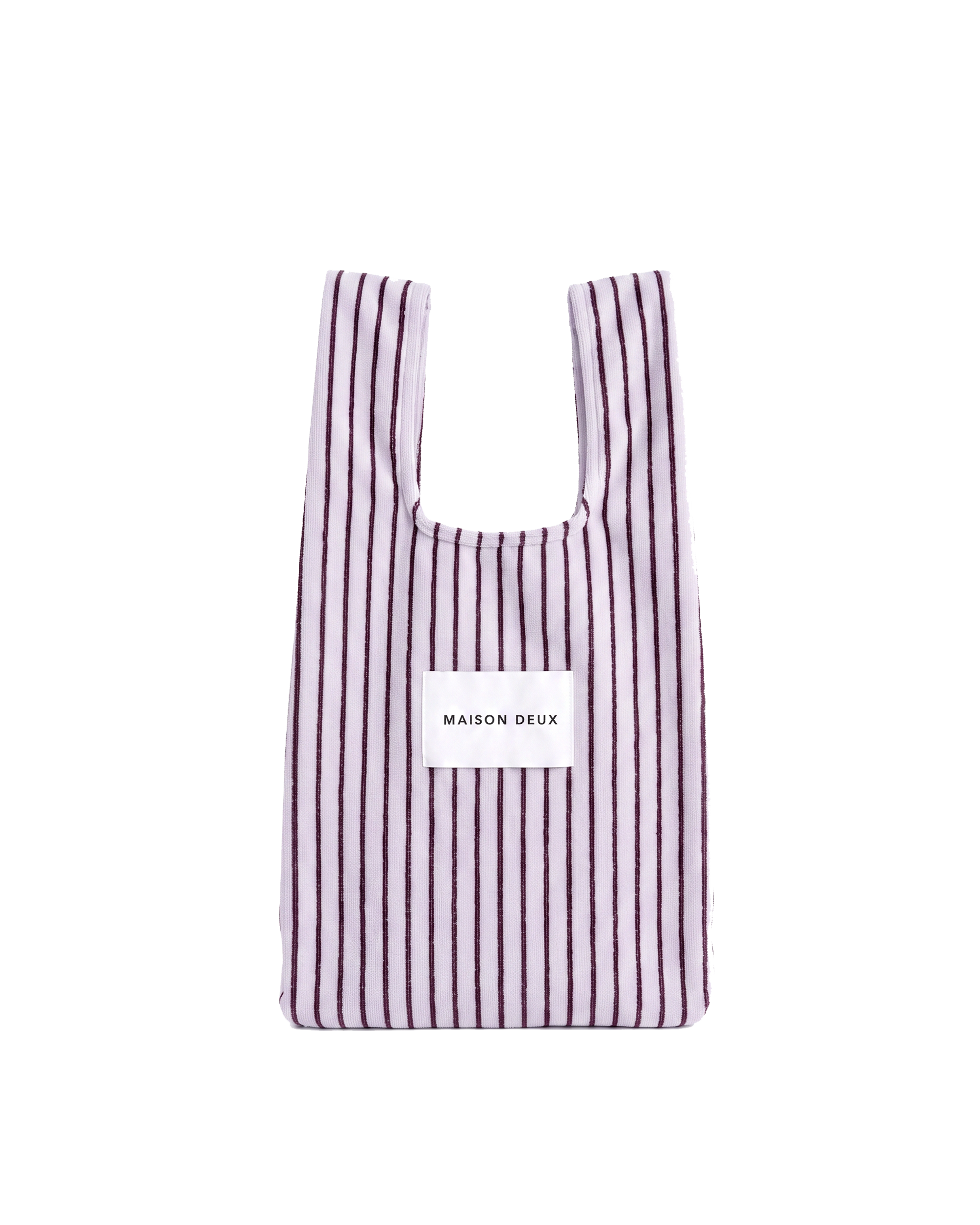 Lilac and bordo striped mini terry shopper bag with handles