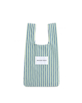 Sage and cobalt blue striped mini terry shopper bag with handles